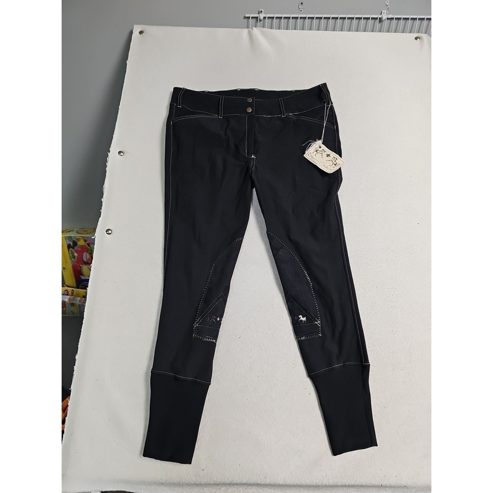 Equine Couture Sportif Natasha Breeches Black Tan Stitch 34 New‎ 110276-16/34
